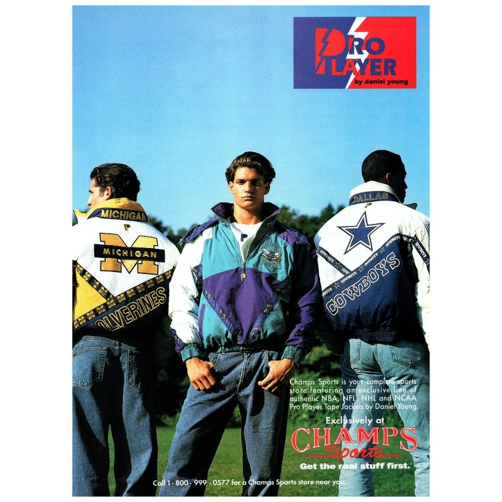 1993 Pro Player Athletic Jackets Vintage Print Ad Cowboys Hornets 90s Fashion
